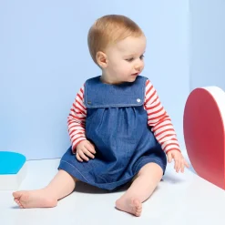 Baby girl pinafore dress in lightweight denim