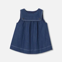Baby girl pinafore dress in lightweight denim