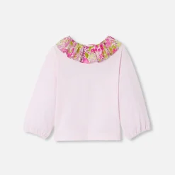Baby girl T-shirt with a Liberty fabric collar