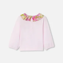 Baby girl T-shirt with a Liberty fabric collar