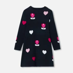 Girl jacquard dress with flowers and hearts